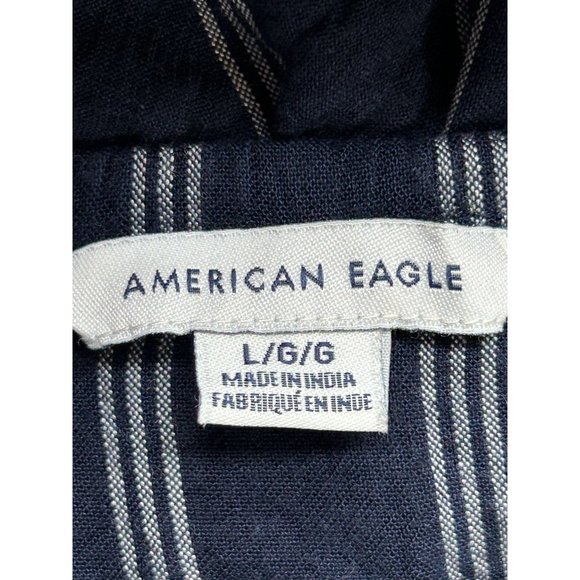 American Eagle 3/4 Sleeve Stripe Off Shoulder Top in Blue/White - Sz L - Picture 3 of 5